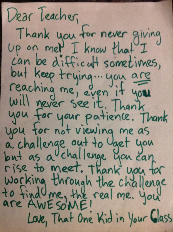 A heartwarming letter to a teacher